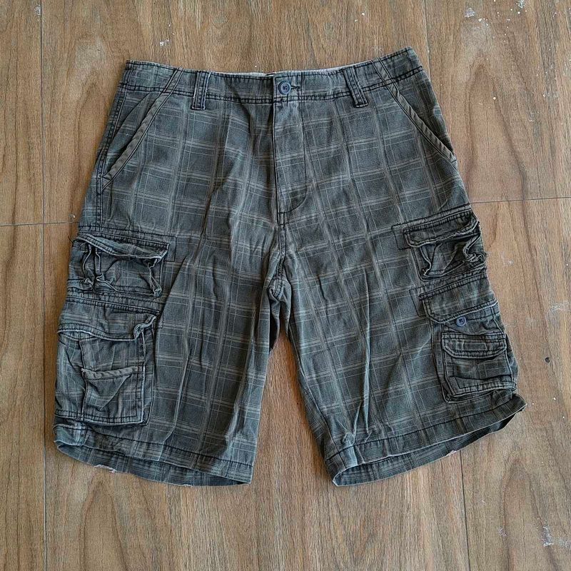 Plugg coffee brown Plaid Cargo jorts