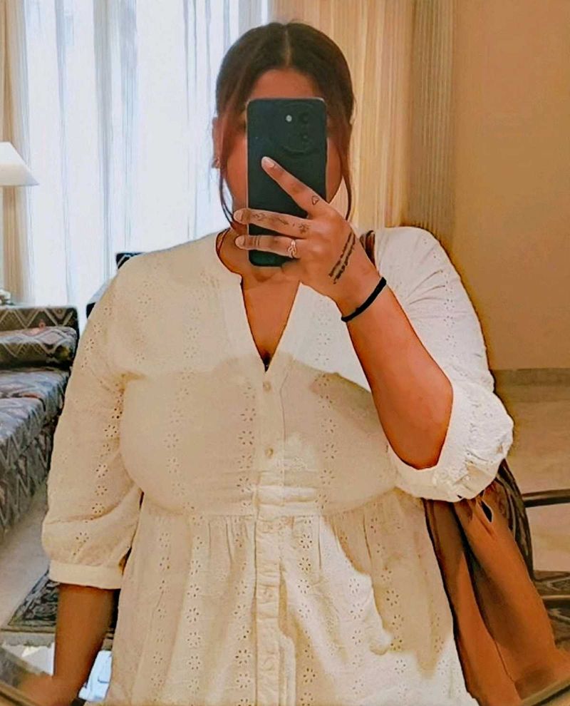 Schiffli Embroidered White Dress
