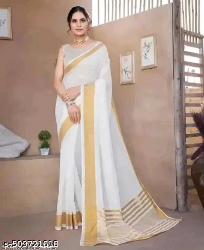 Elegant White &amp; Gold Kerala Saree