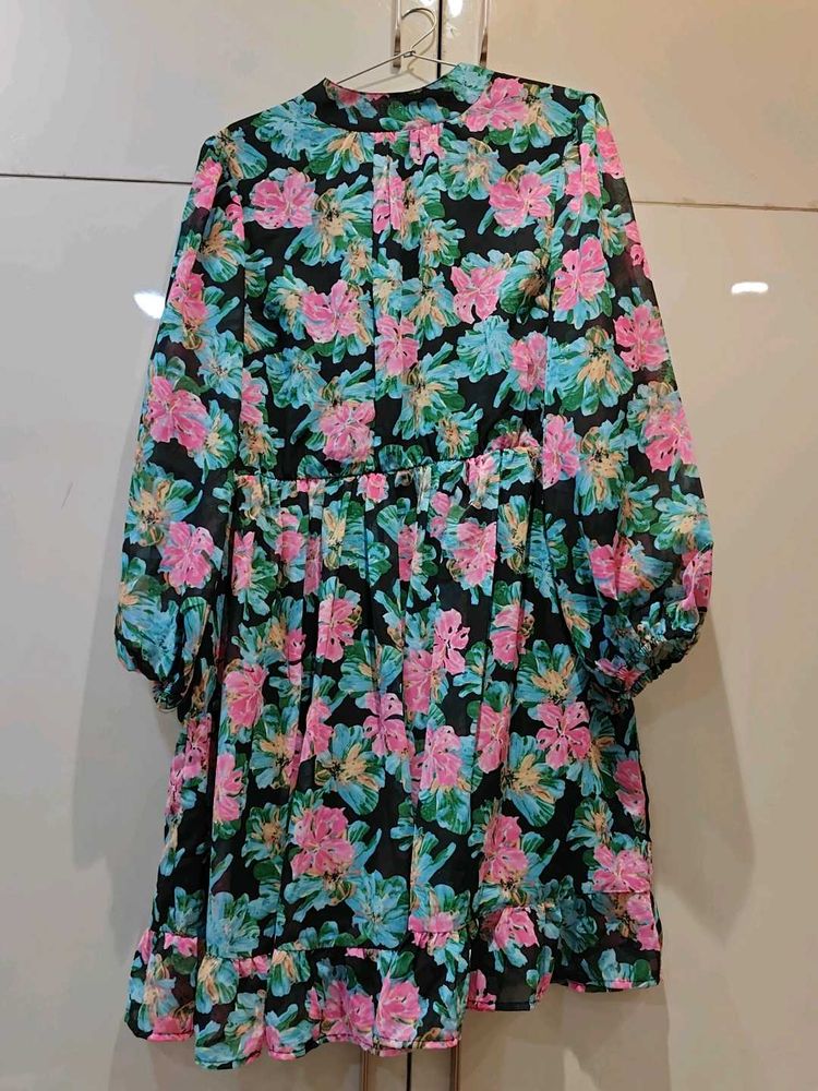 Floral Printed Knee Length Dress