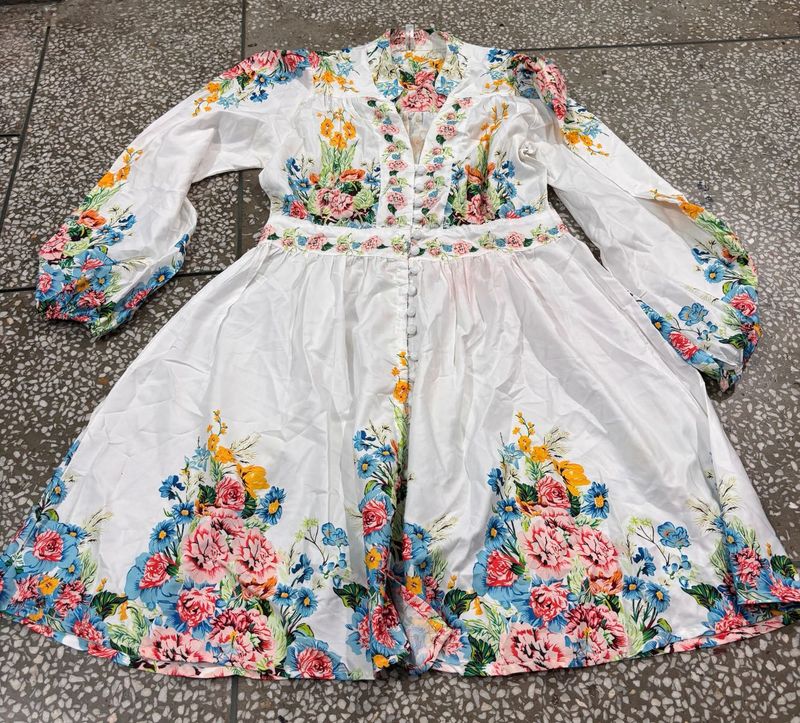 Floral Print White Dress