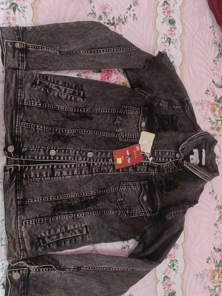 Distressed Black Denim Jacket
