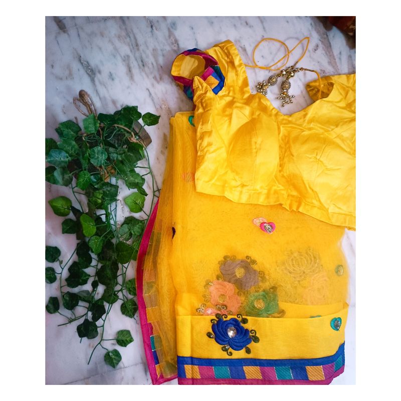 Combo Of yellow &amp; Blue Saree