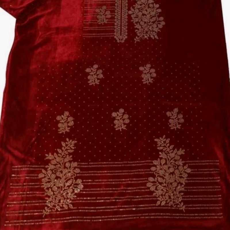 Maroon Velvet Dress Material With Dupatta