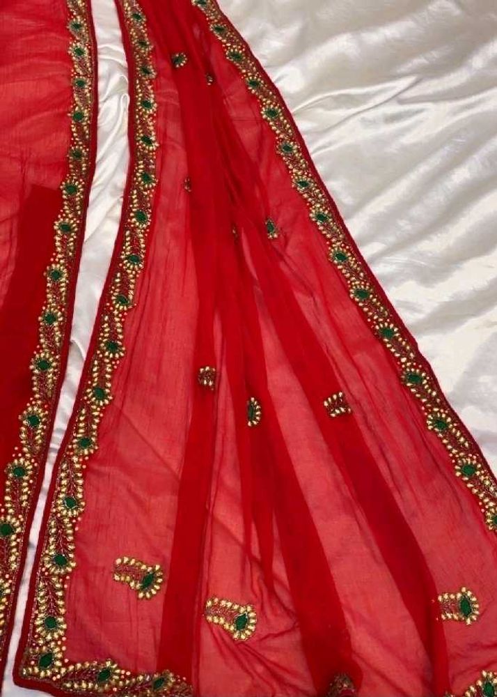Pure Georgette Red Saree