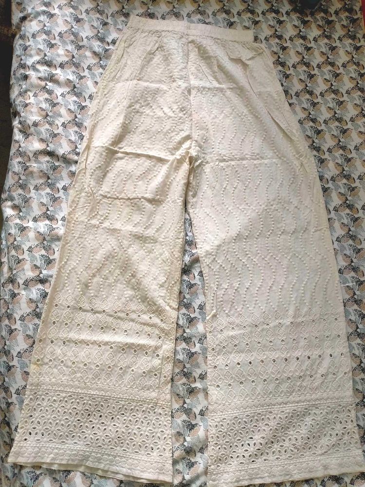 Embroidered White Cotton Palazzo