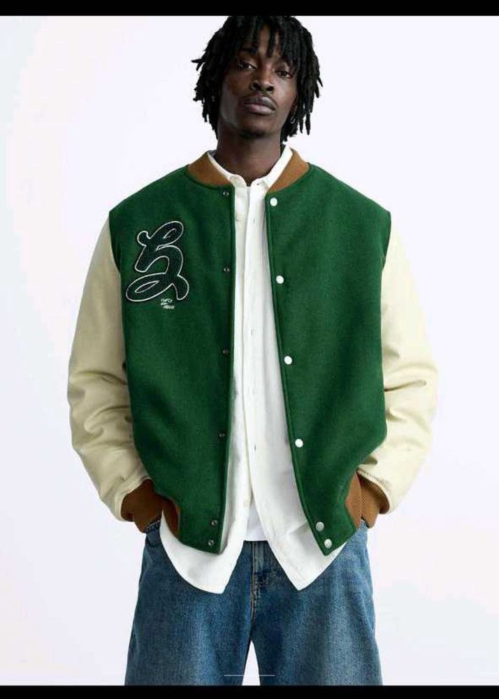 ZARA GREEN WOOL VARSITY JACKET S