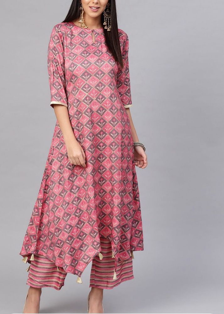 Pink Printed Kurta with Palazzos