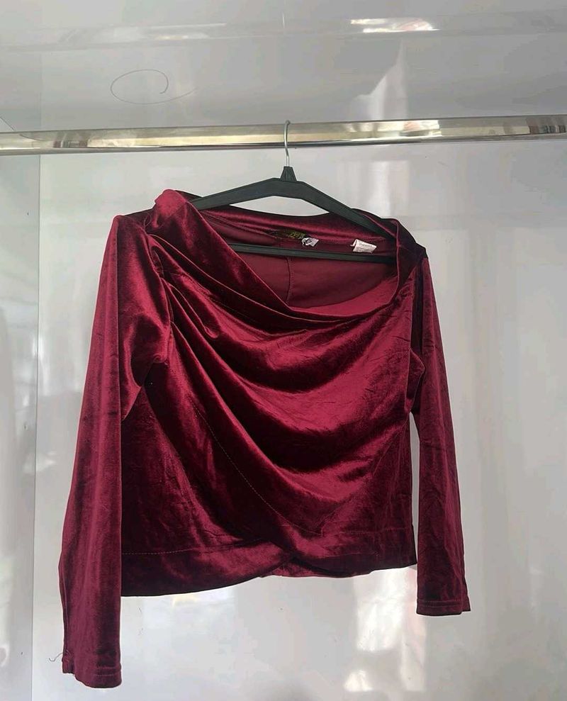 Burgundy Velvet Long Sleeve Top