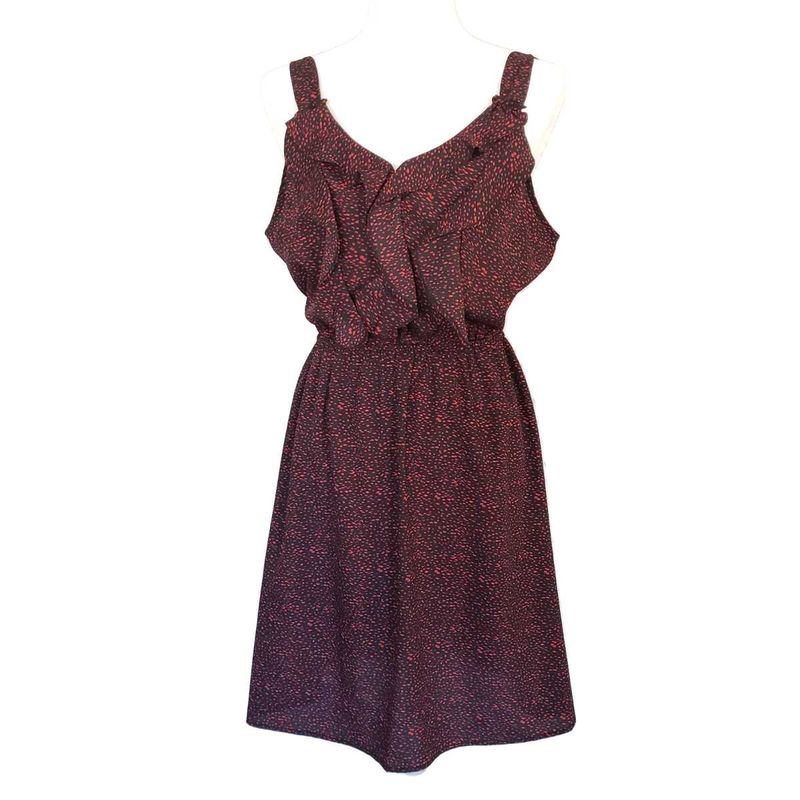 Black &amp; Red Polka Dot Dress Ruffle Front M