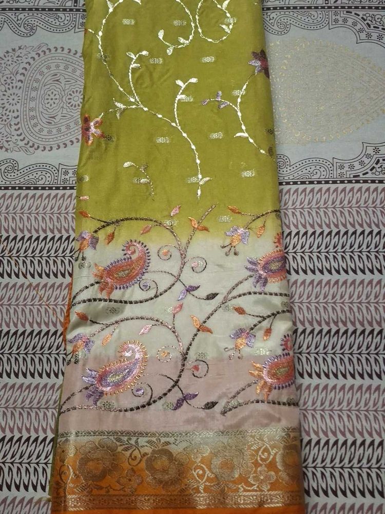 Elegant Embroidered katan silk Saree with blouse