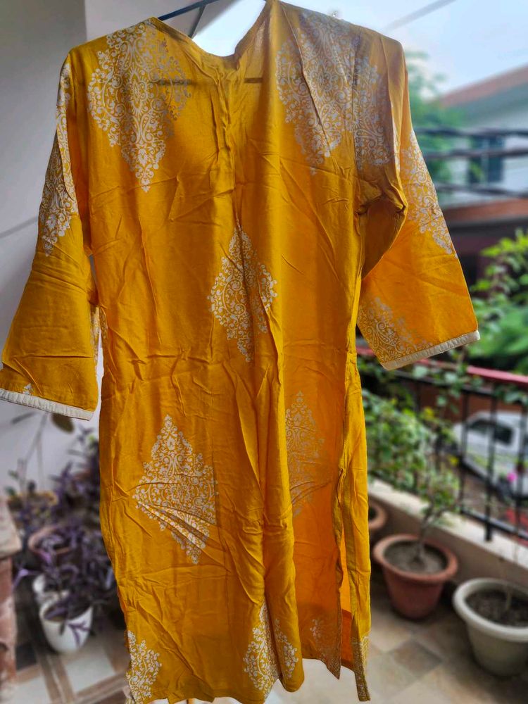 Yellow Printed Kurta