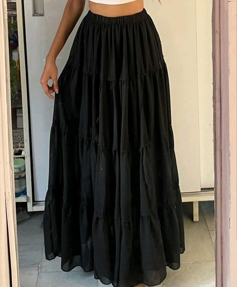 Pinteresty Black Long Tiered Skirt