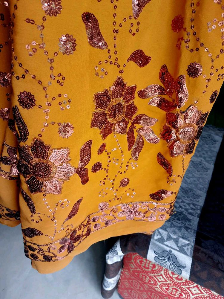 Embroidered Mustard Yellow Fabric