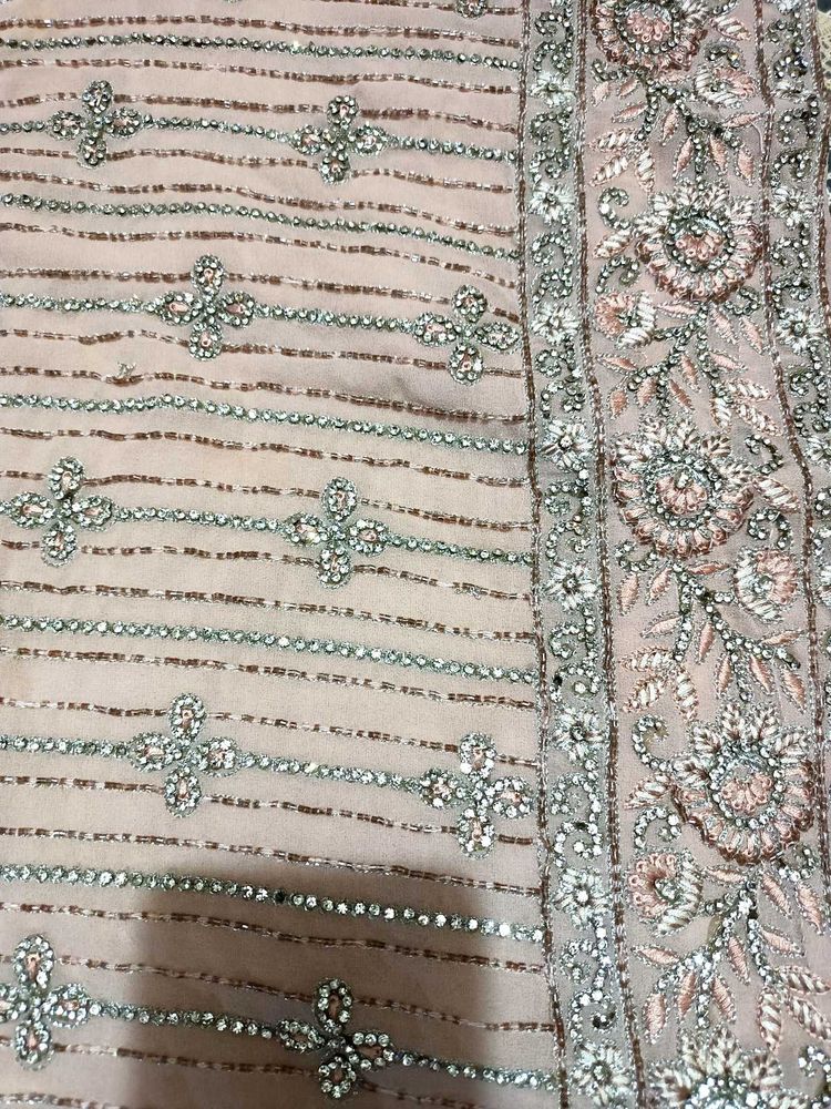 Light Peach Colour Stone Work Plazo Dupatta Sath