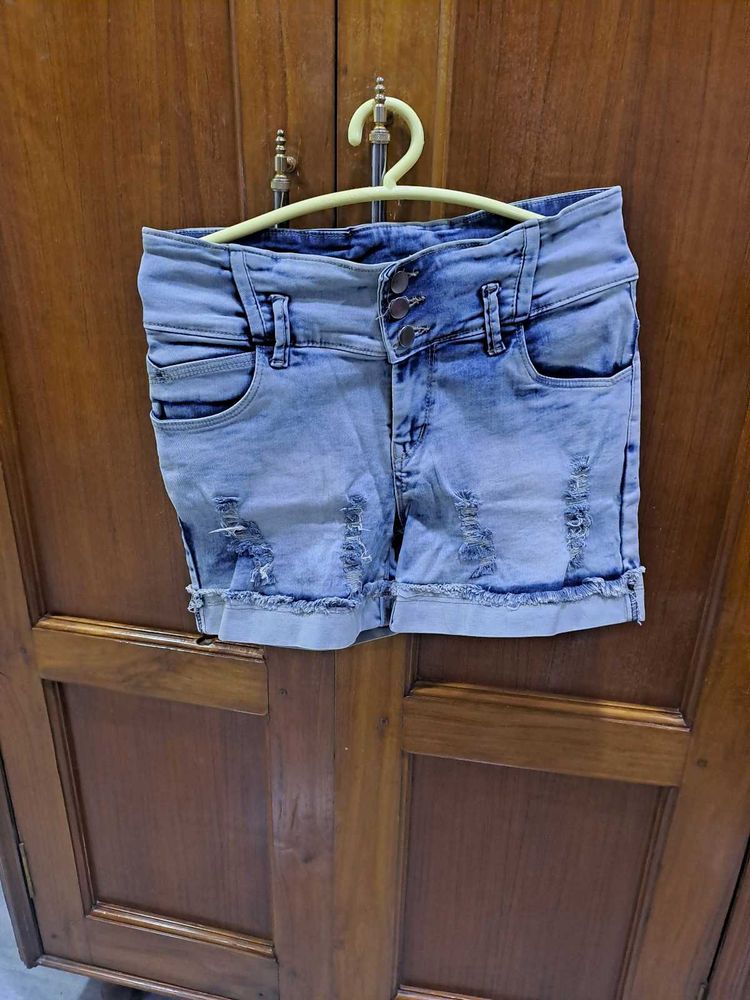 Ribbed Shorts- Blue Denim