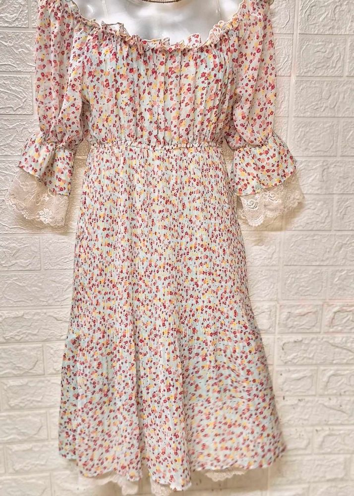 Mini Floral Off Shoulder Blue Dress
