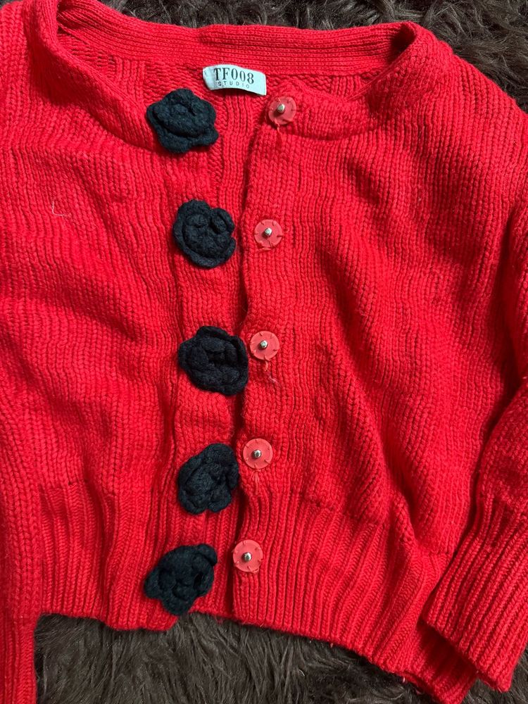 Red Knit Cardigan free size