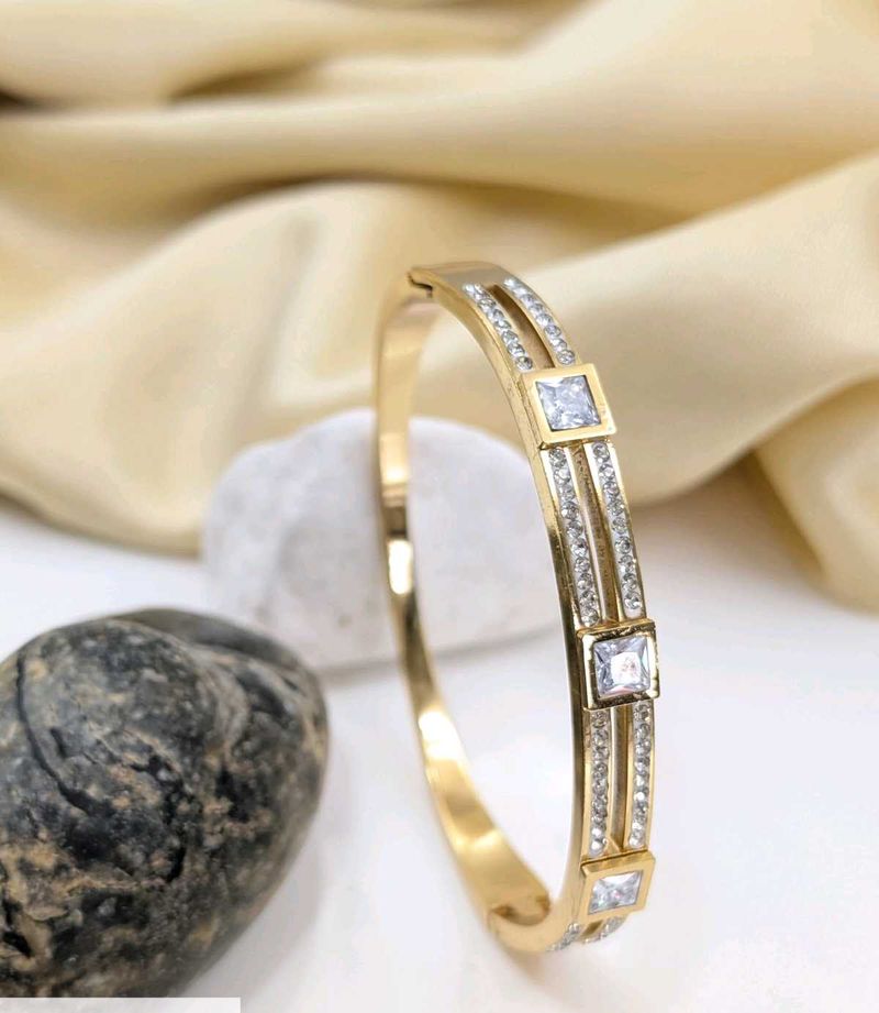 Gold &amp; CZ Bangle Bracelet
