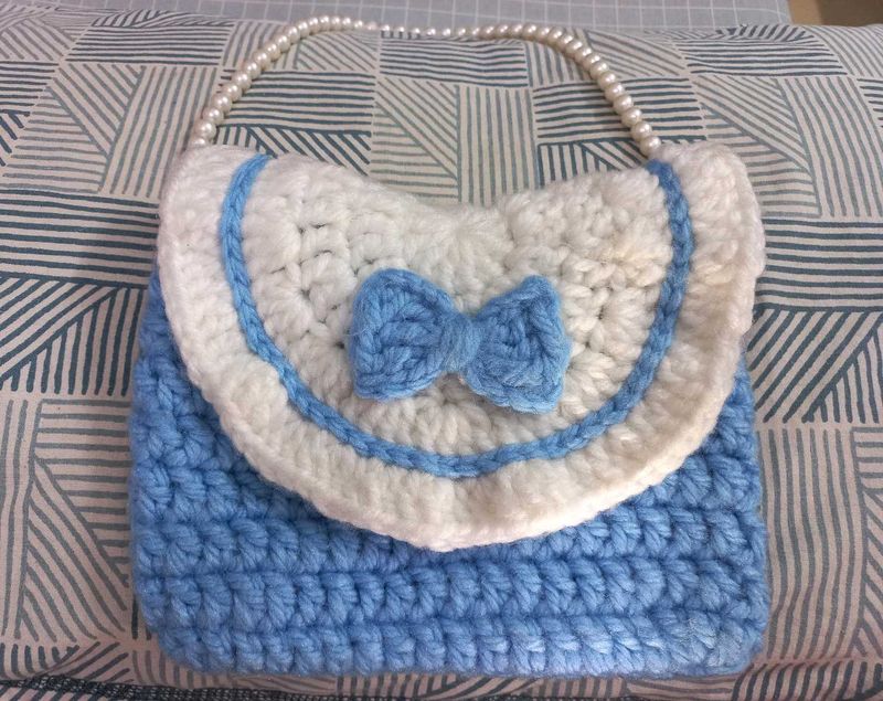 Cute Handmade Crochet Bow Bag with Beaded Strap