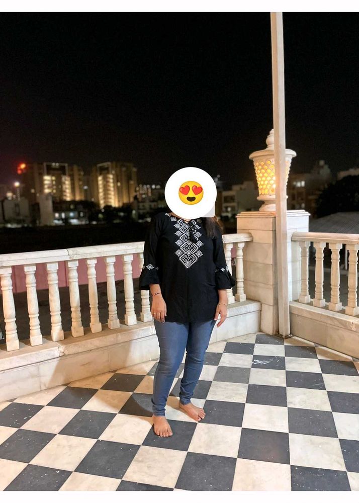 Embroidered Black Tunic Top