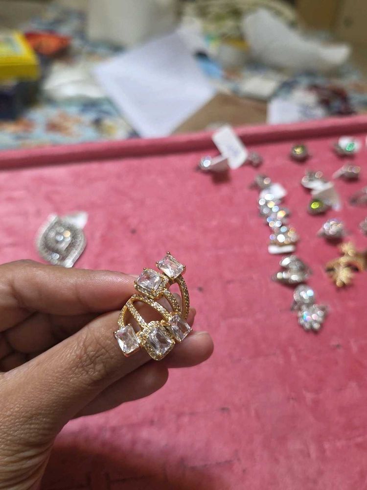 Gold White Crystal Adjustable Ring