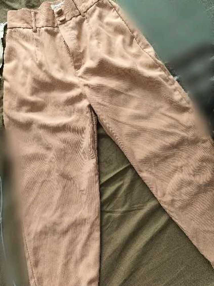 Beige Corduroy Straight Leg Pants