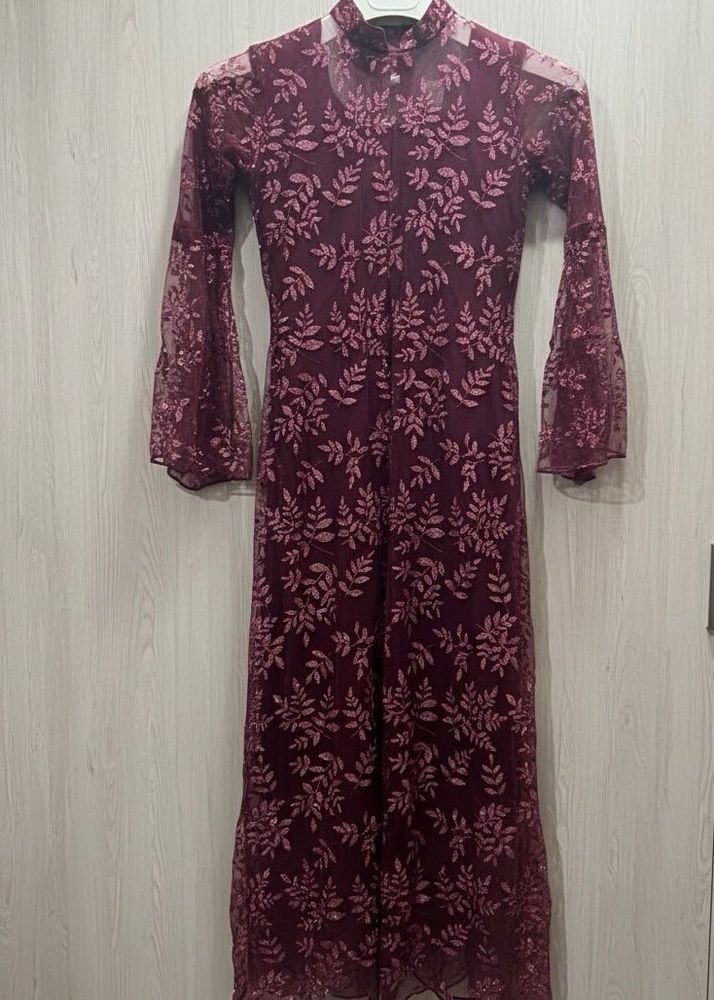 Elegant Maroon Floral Maxi Dress
