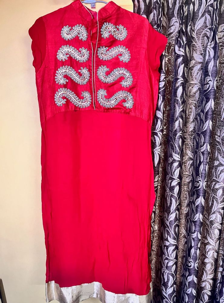 Red Embroidered Kurti