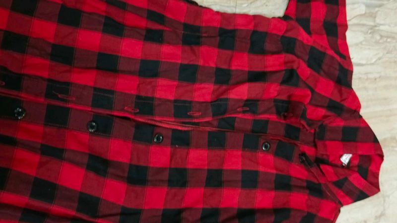 Red &amp; Black Plaid Shirt long top