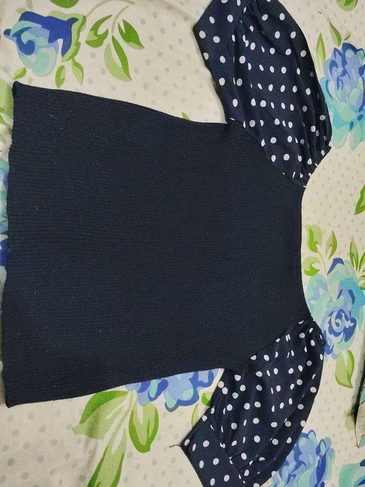 Navy Blue Puff Slvees top