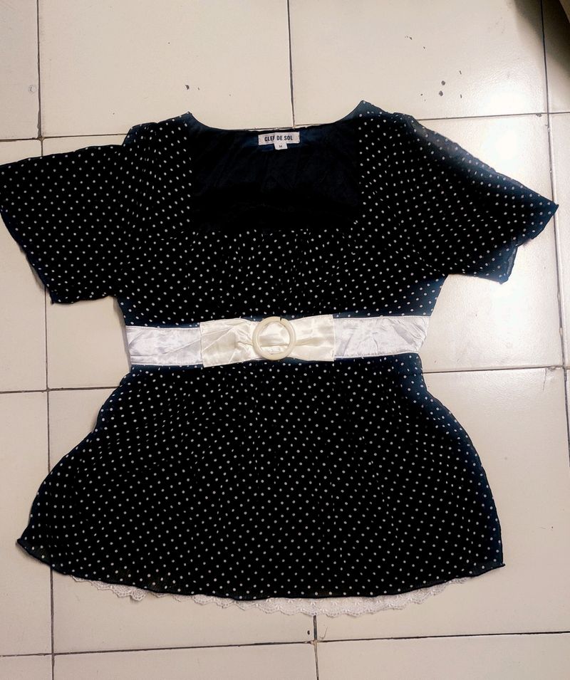 Black Polka Short Dress And Top