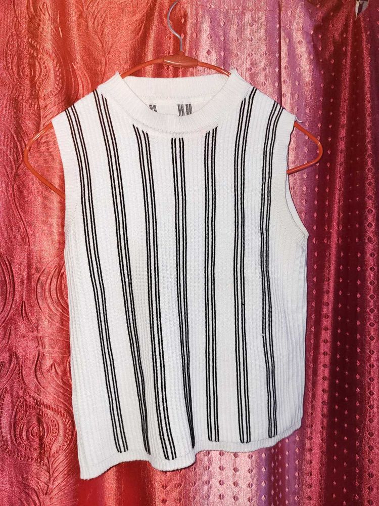 Striped Mock Neck Sleeveless Top