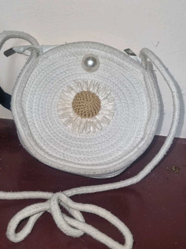 Jute Sling Bag With Pearl