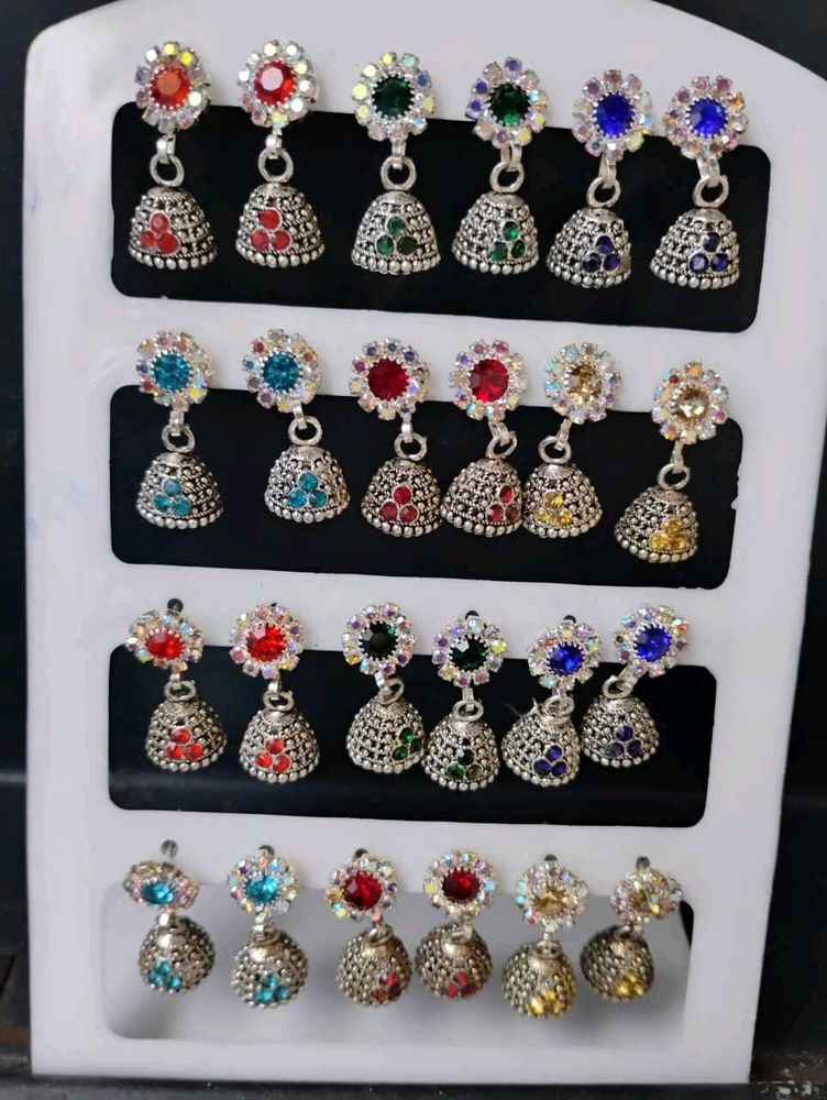 Colorful Jhumka Earrings Set of 12