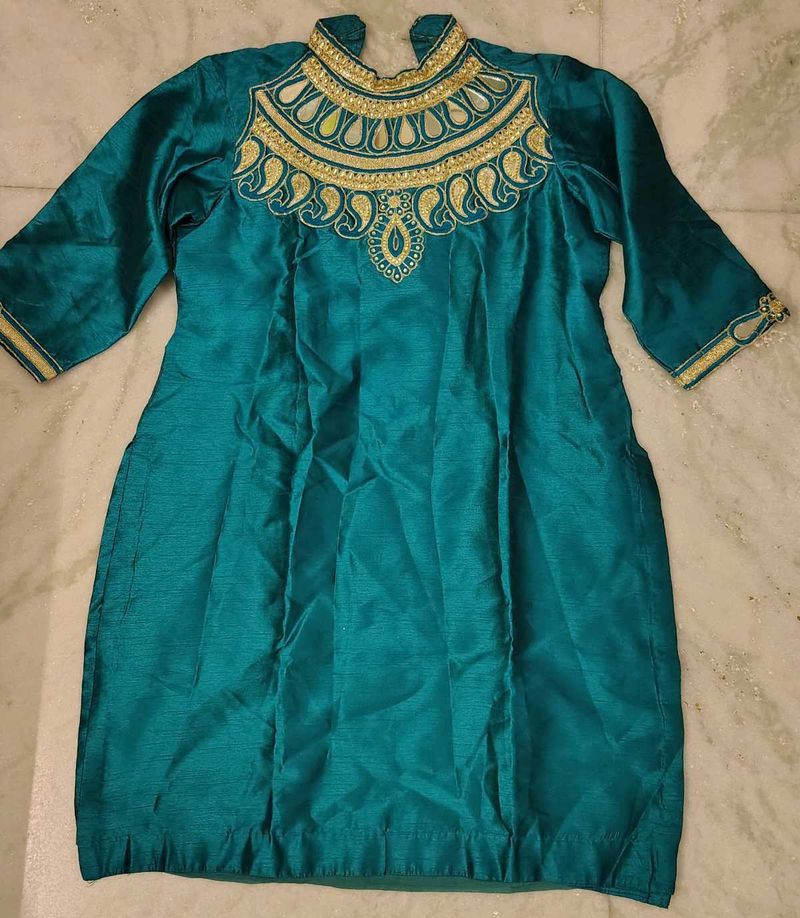 Teal Real Mirror Work Kurta