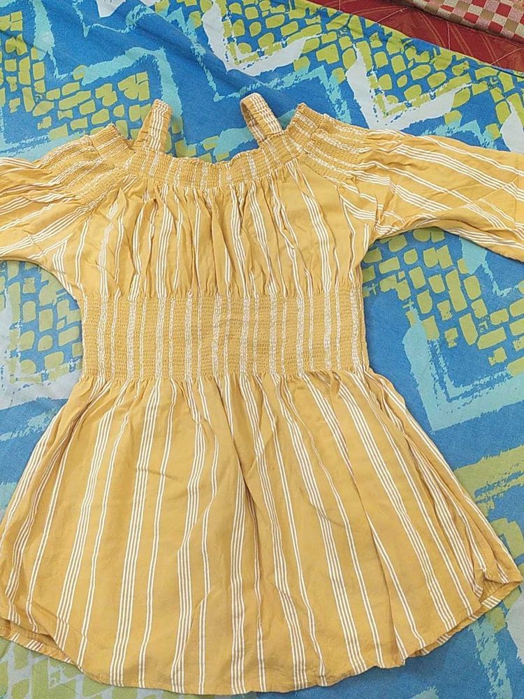 Yellow Striped Off-Shoulder Top