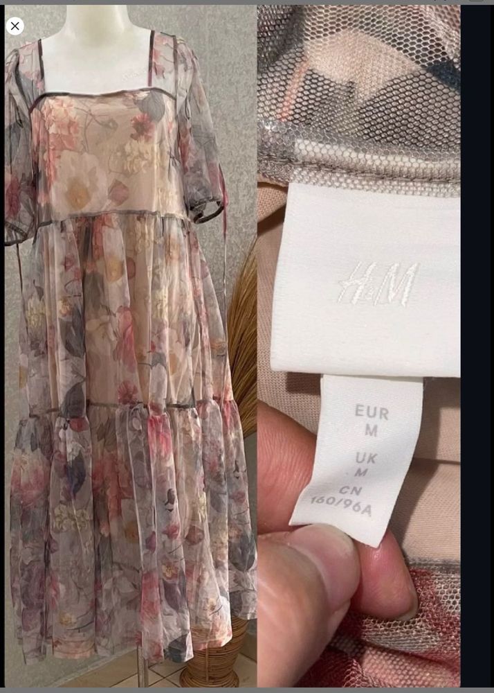 H&amp;M Floral Mesh Midi Dress