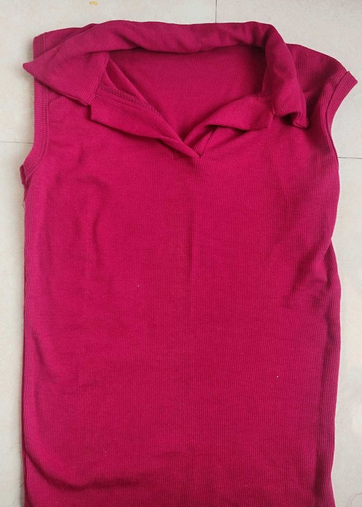 Maroon Rib Collar Top