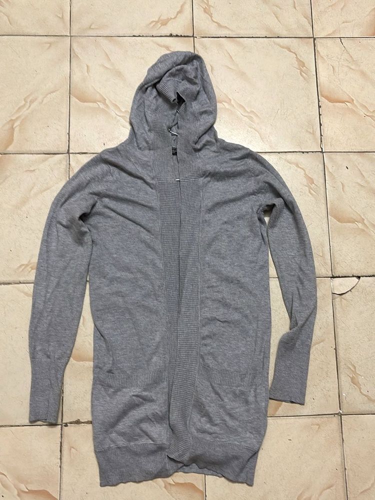 Gray Hooded Cardigan