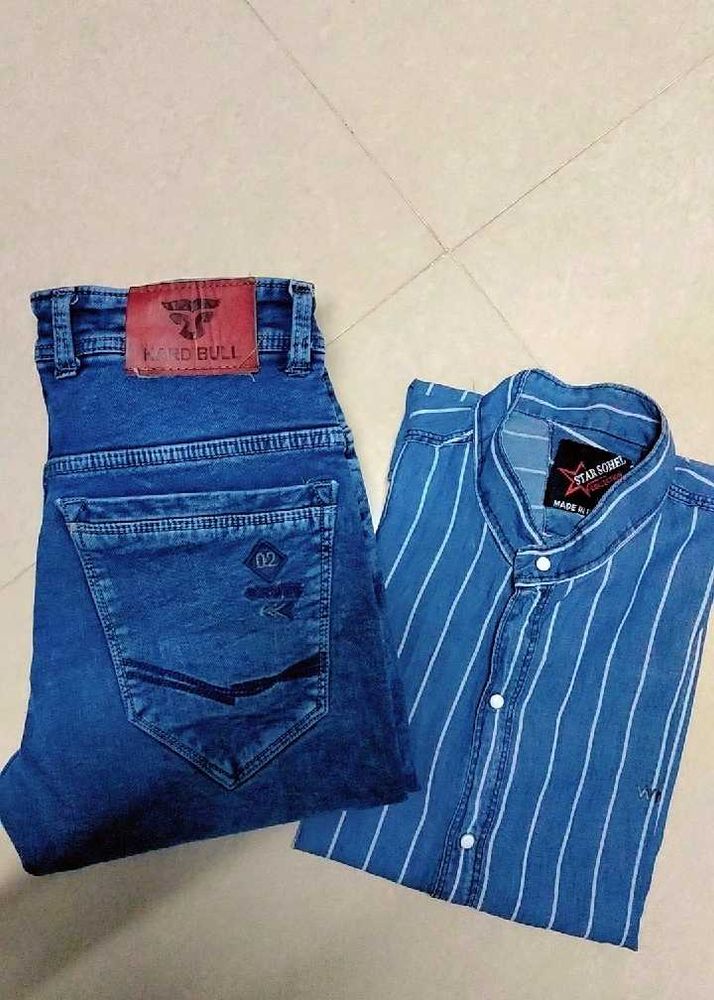 Blue Denim Shirt &amp; Jeans Set (Size M &amp; 28)