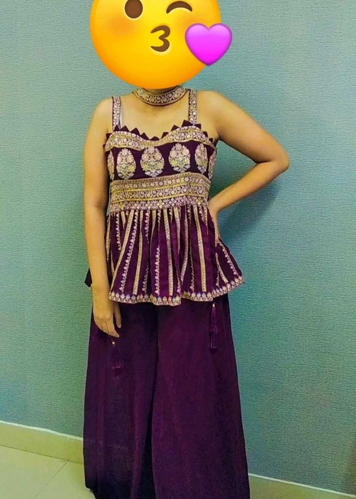 Purple Peplum Palazzo Set