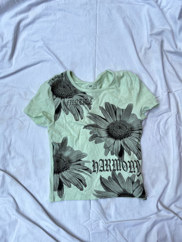 Hnm Green Print Fitted Top
