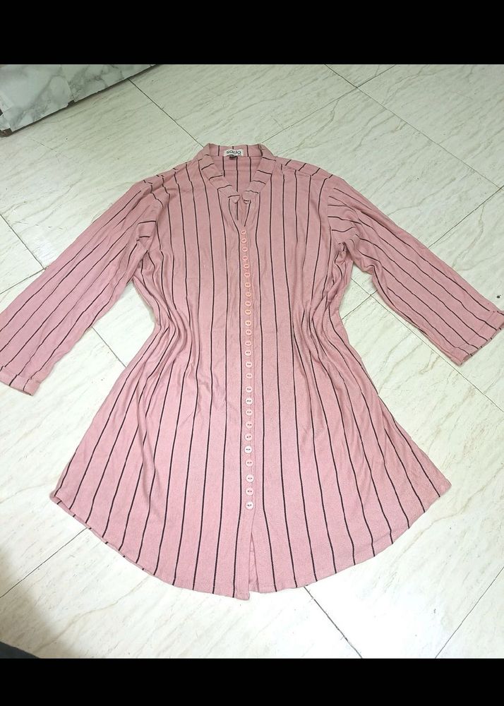 Striped Button-Down Tunic Top