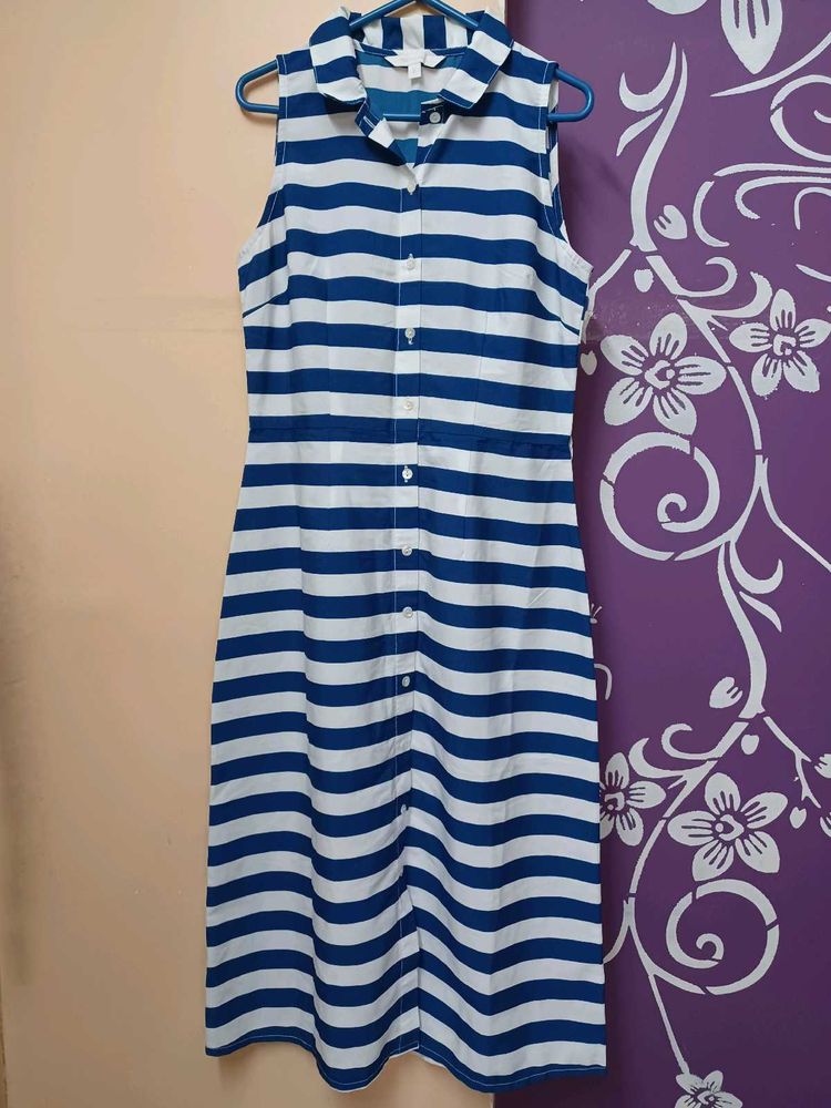 Striped Sleeveless Shirt Dress