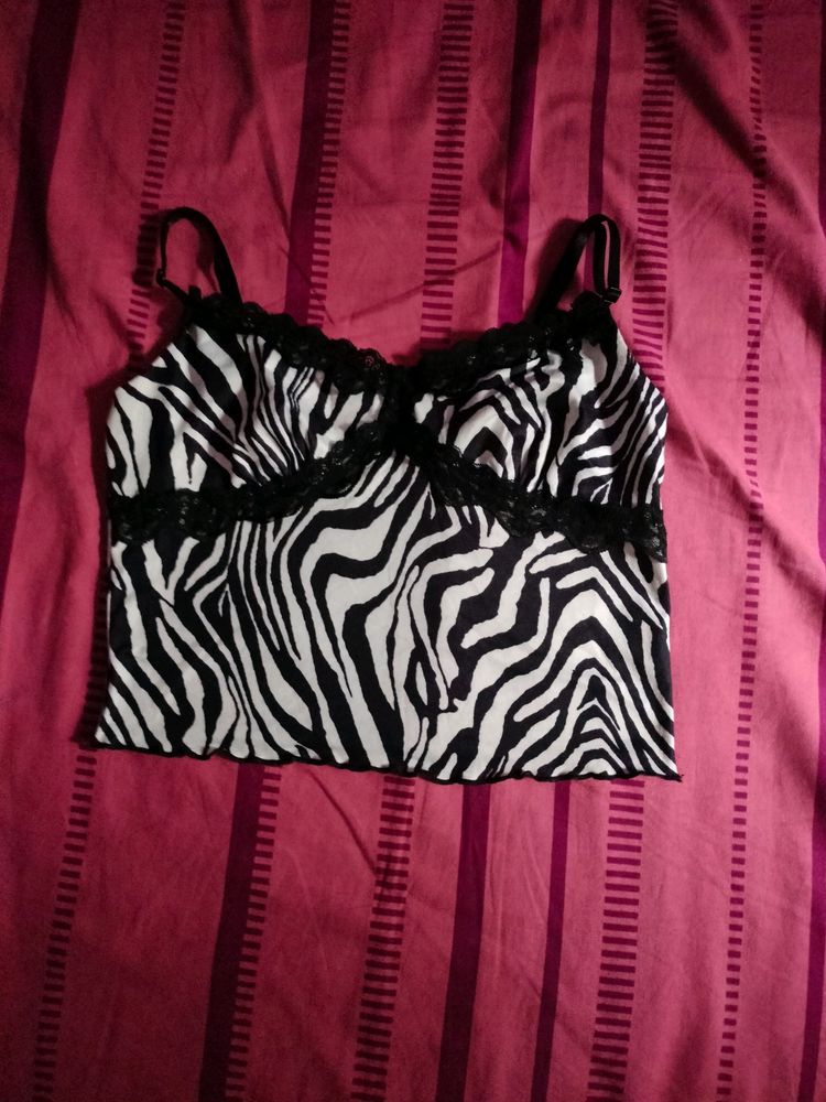 Shein Zebra Print Lace Top Size M