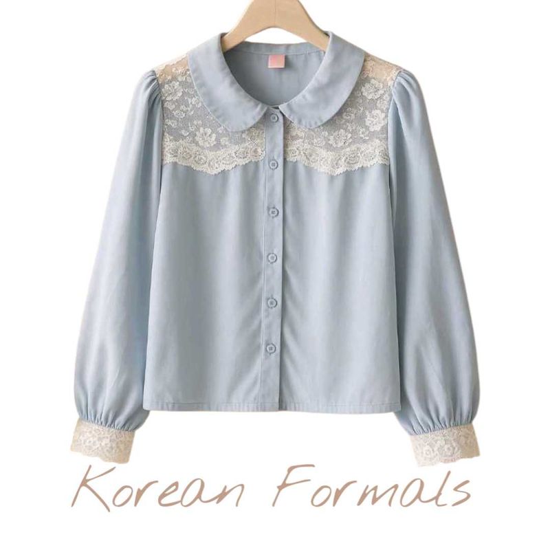 Korean Light Blue Collared Top