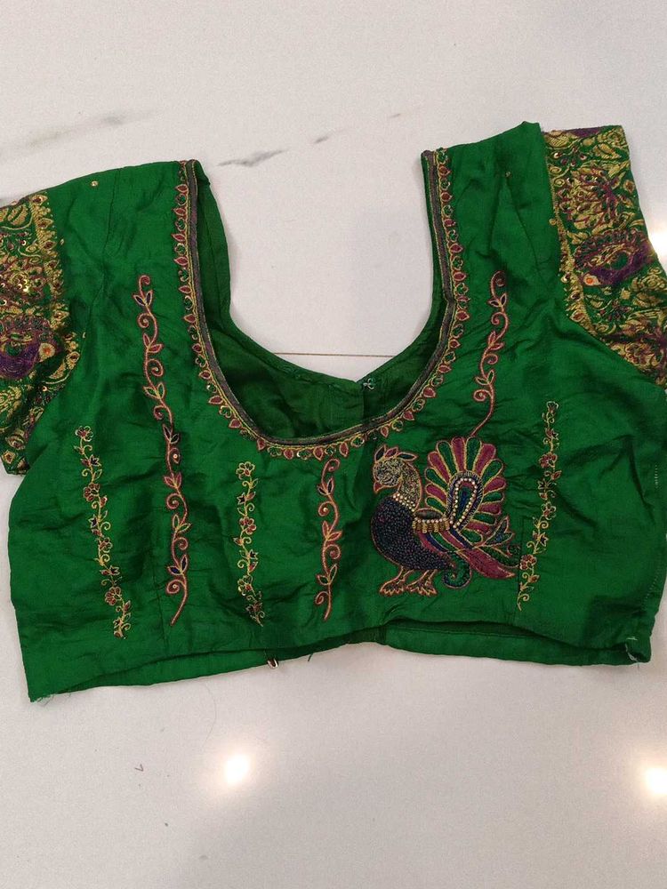 Green Embroidered Saree Blouse