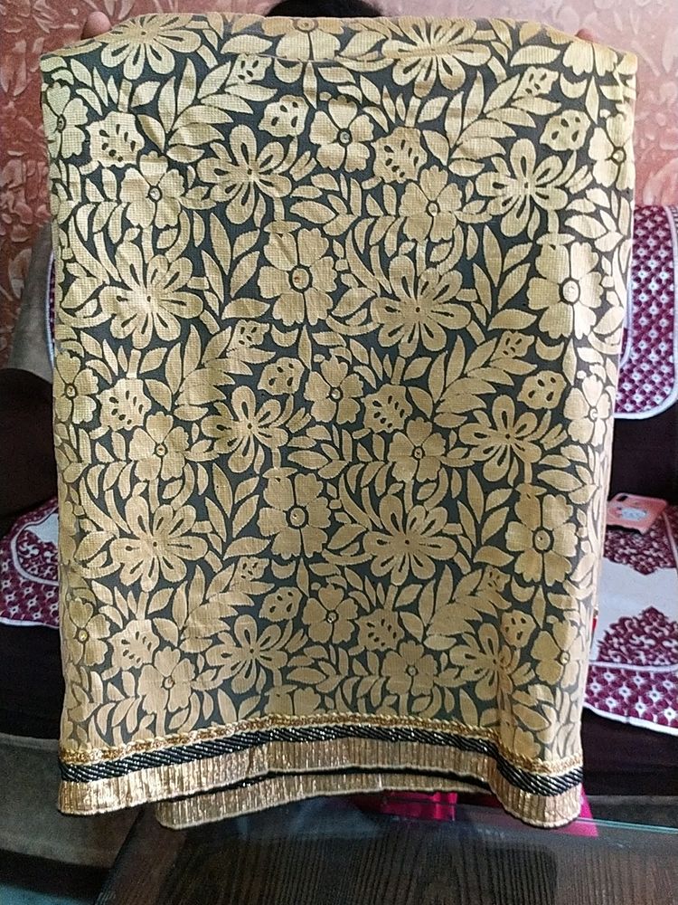 Designer Black-Golden Georgette Net Saree (6 Mtr)