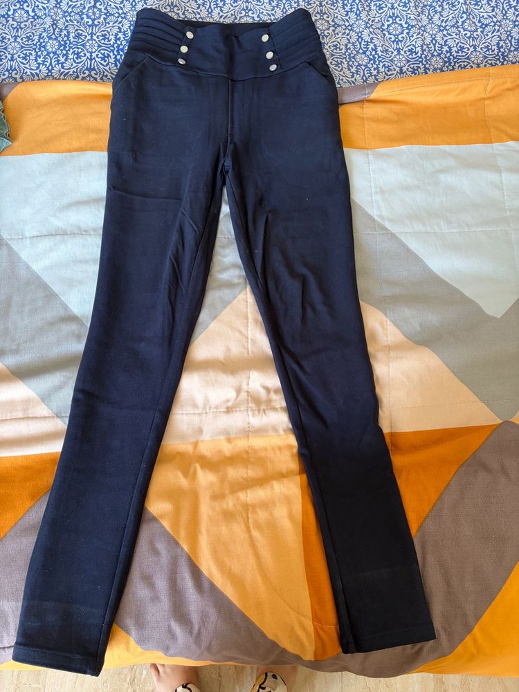 Navy High-Waisted Pants